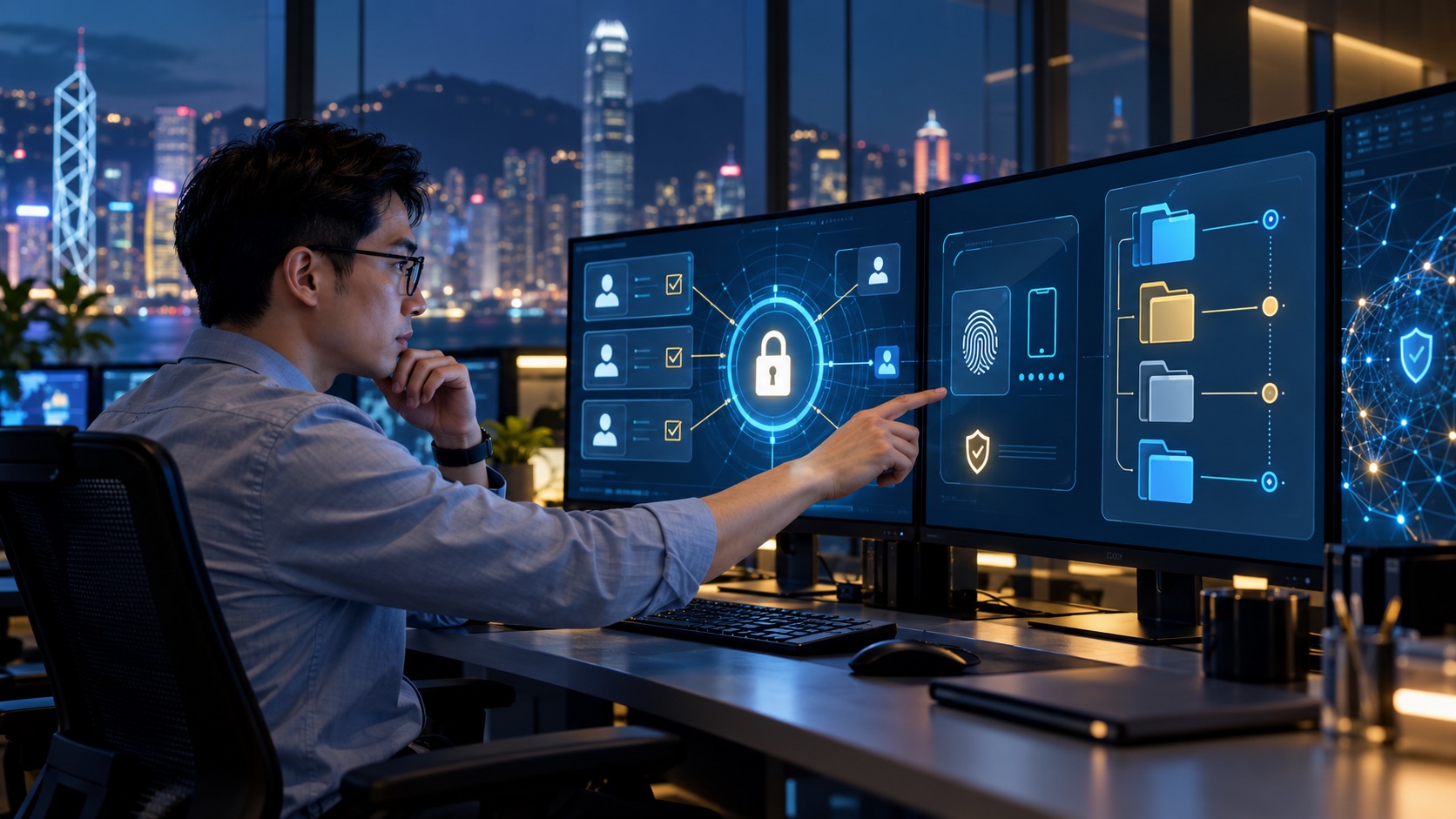 Asian IT manager configuring AI access controls and data permissions