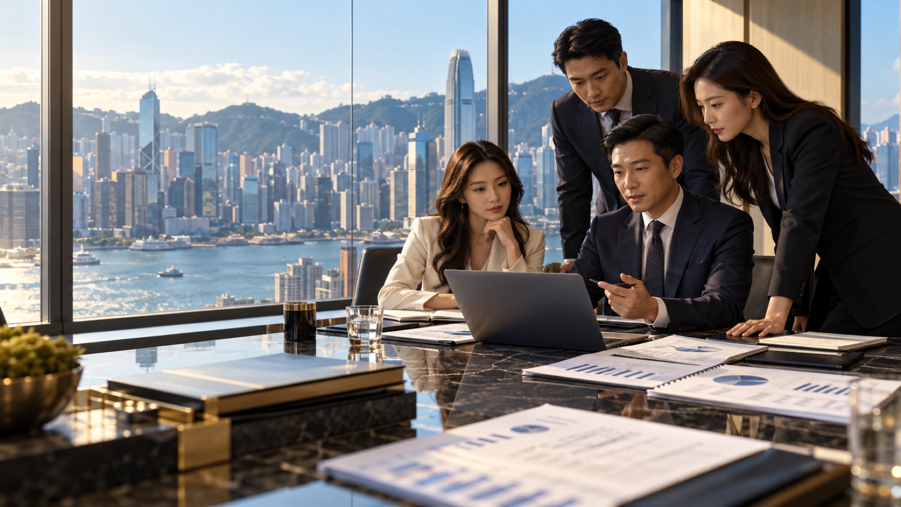 Asian finance team reviewing IPO readiness in a Hong Kong boardroom