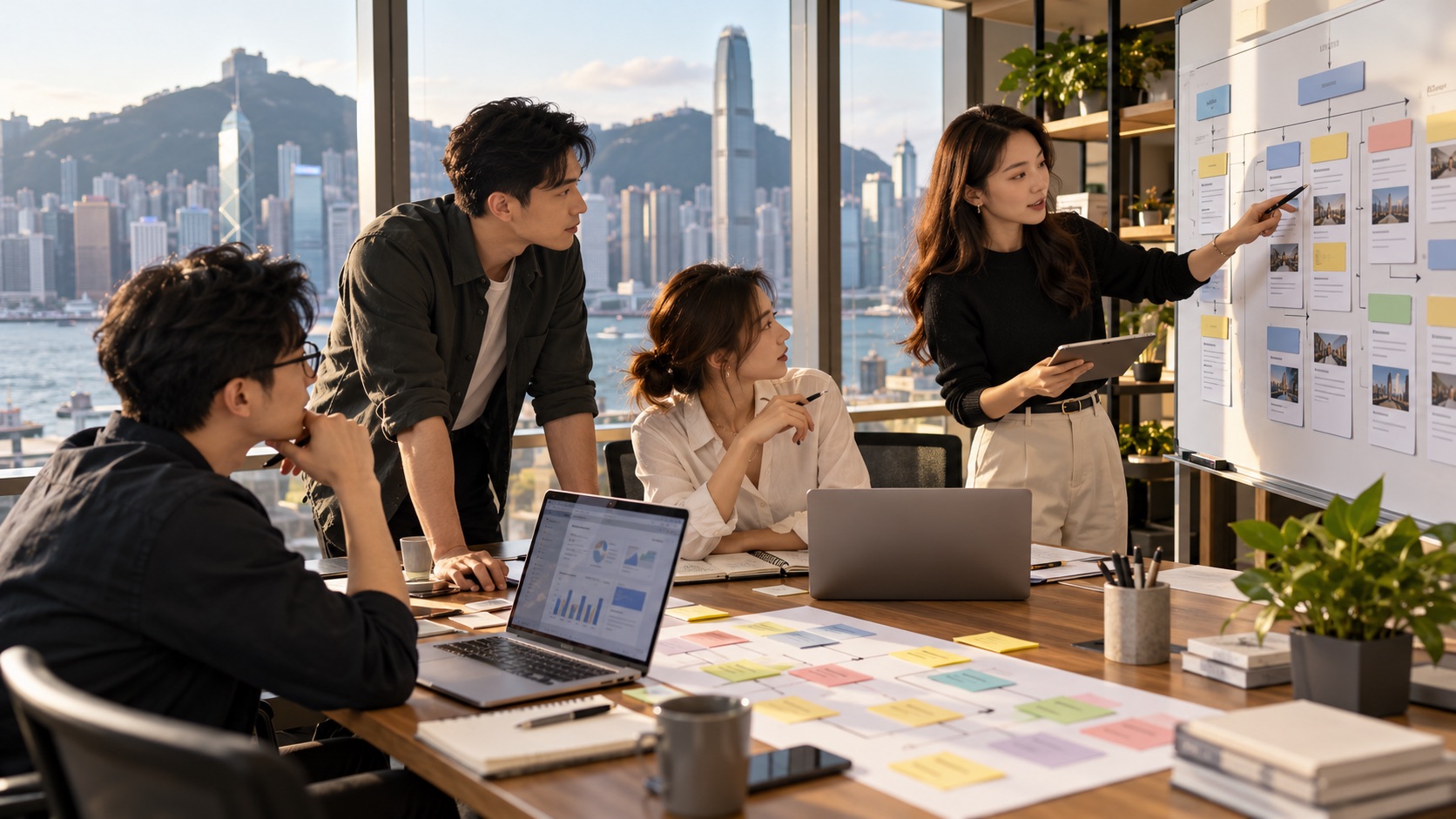 Asian marketing team planning an SEO content strategy in Hong Kong